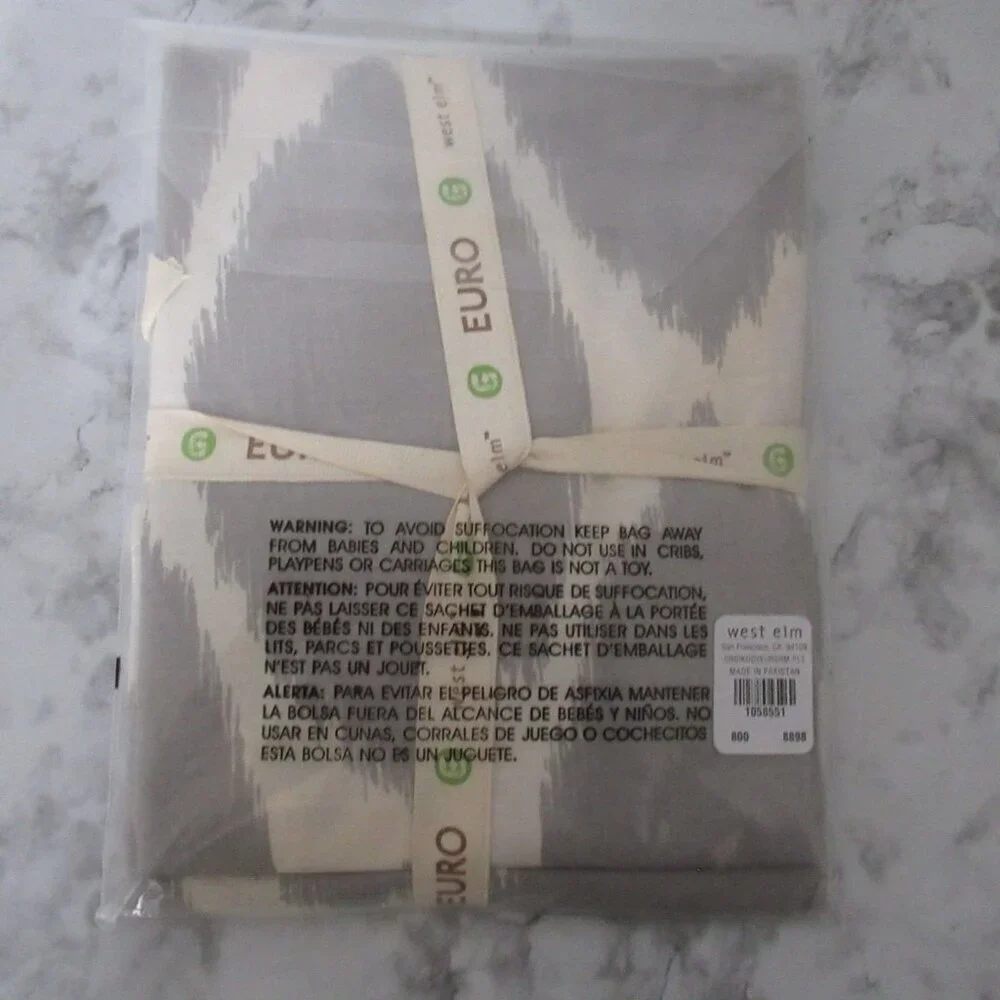 New West Elm Euro Pillow Sham Gray Ikat Ogee‎ Organic Modern
